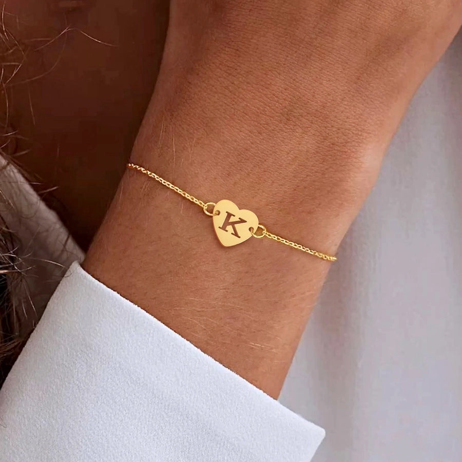 Elegant Letter & Heart Bracelet – Timeless 201/304 Stainless Steel Cable Chain Charm-Bijou Crush