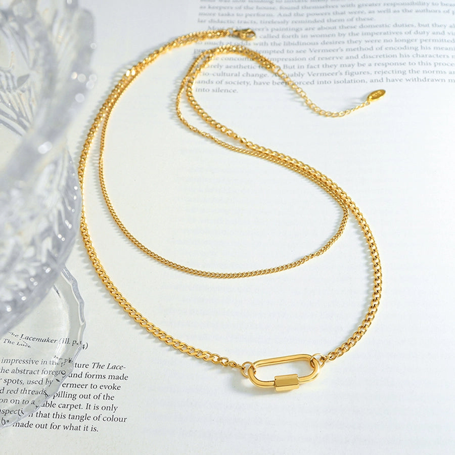 Oval 304 Stainless Steel Titanium Steel 18K Gold Plated Layered Necklace-Bijou Crush
