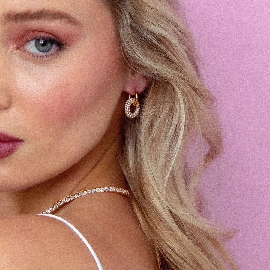 Throwback Shine Hoops – 18K Gold-Plated Zircon with Stainless Steel Swag-Bijou Crush