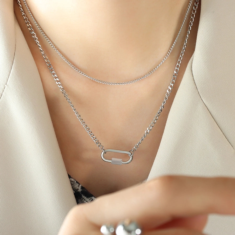 Oval 304 Stainless Steel Titanium Steel 18K Gold Plated Layered Necklace-Bijou Crush