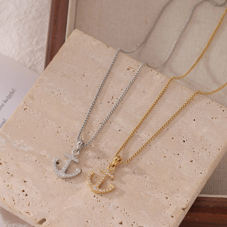Classic Anchor Pendant Necklace with Zircon-Bijou Crush