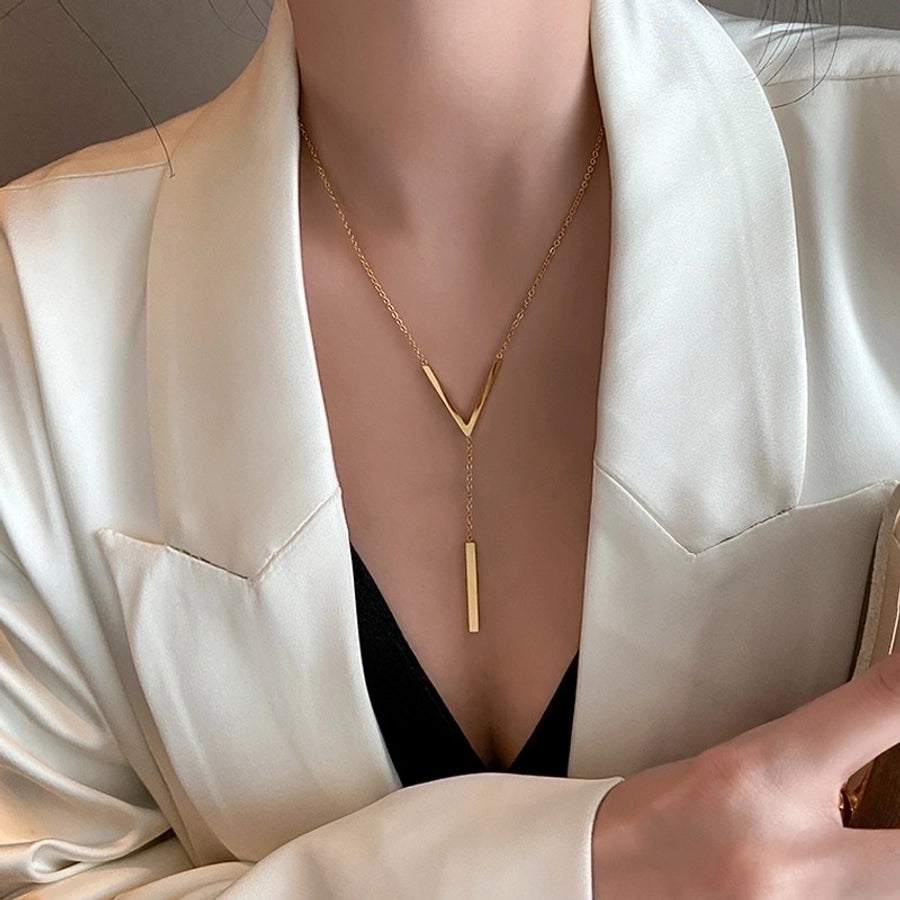 Simple Style Commute Letter Titanium Steel Plating 18K Gold Plated Necklace-Bijou Crush