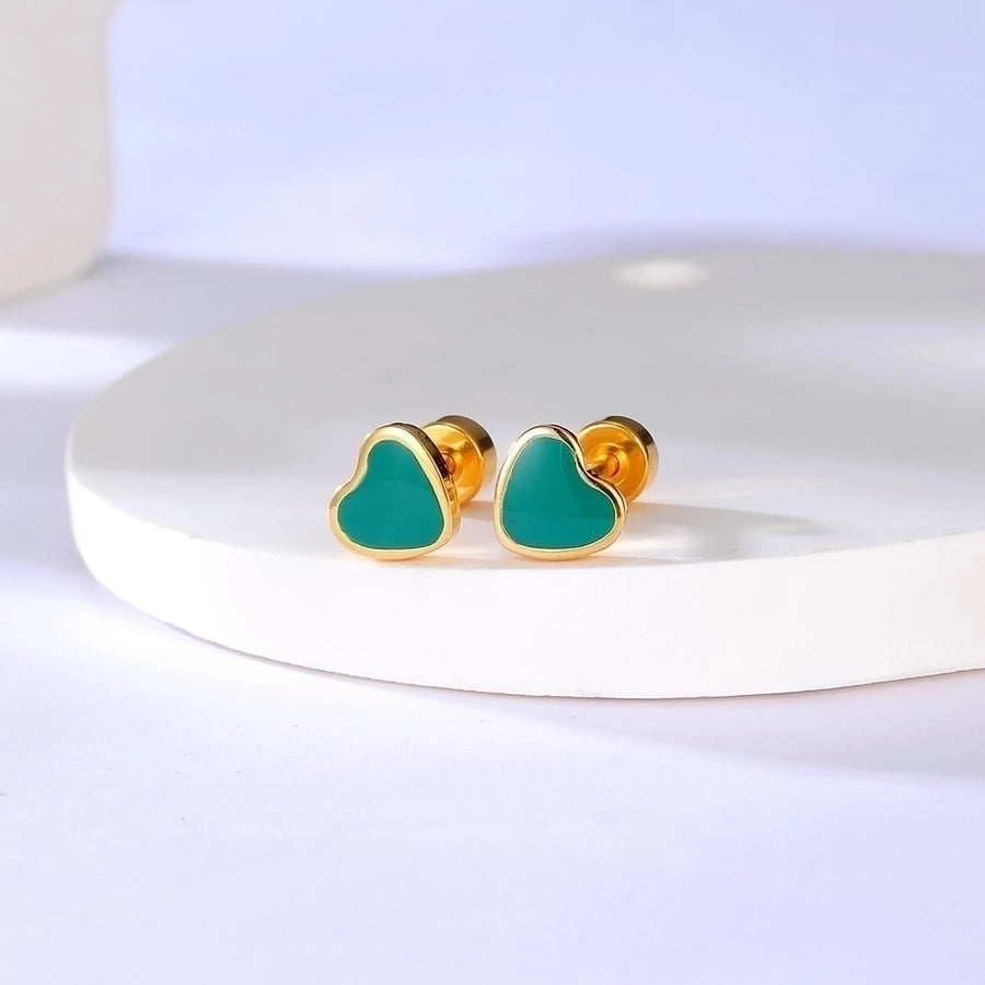 Heart Shape 201 Stainless Steel 18K Gold Plated Ear Studs Earrings-Bijou Crush