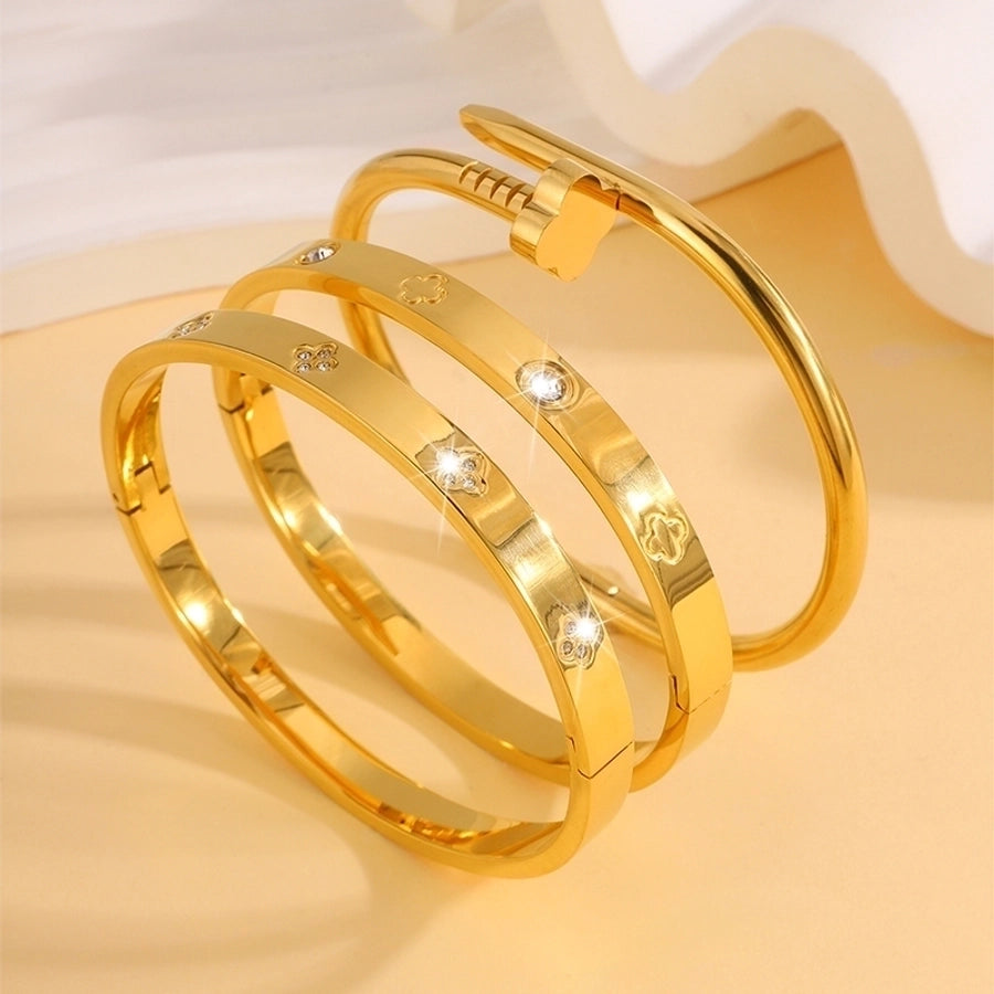 Elegant French Style Classic Four Leaf Clover 304 Stainless Steel Bangle-Bijou Crush