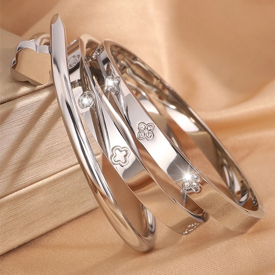Elegant French Style Classic Four Leaf Clover 304 Stainless Steel Bangle-Bijou Crush