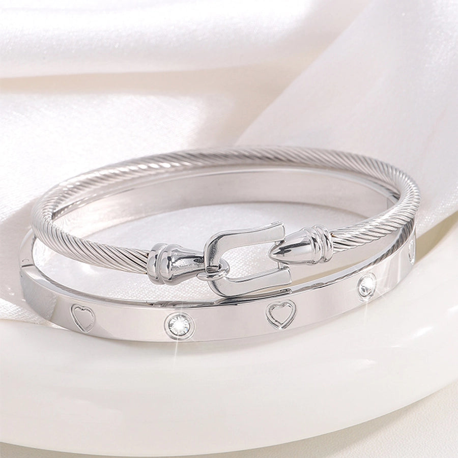Stainless Steel Heart Bangle Set – Elegant 2-Piece Design-Bijou Crush