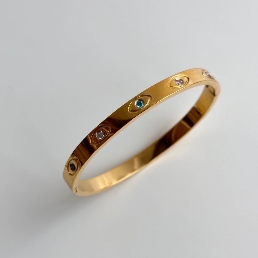 Simple Style Round Titanium Steel Plating Inlay Zircon 18K Gold Plated Bangle-Bijou Crush