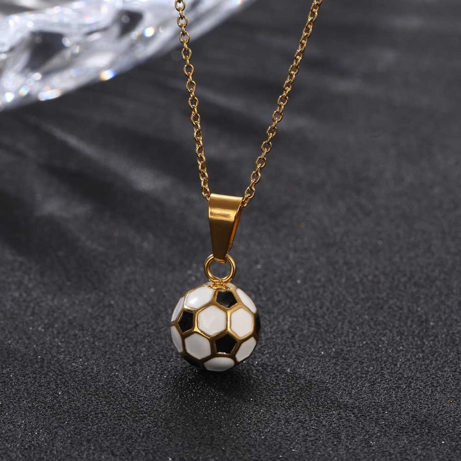 Simple Style Football 304 Stainless Steel Epoxy 18K Gold Plated Pendant Necklace-Bijou Crush