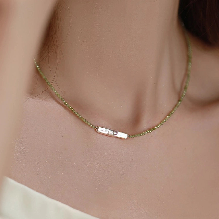 Elegant Geometric Necklace with Freshwater Pearls & Mother of Pearl Shell-Bijou Crush