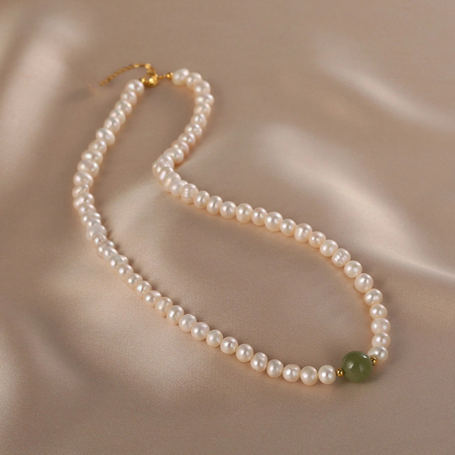 Elegant Geometric Necklace with Freshwater Pearls & Mother of Pearl Shell-Bijou Crush