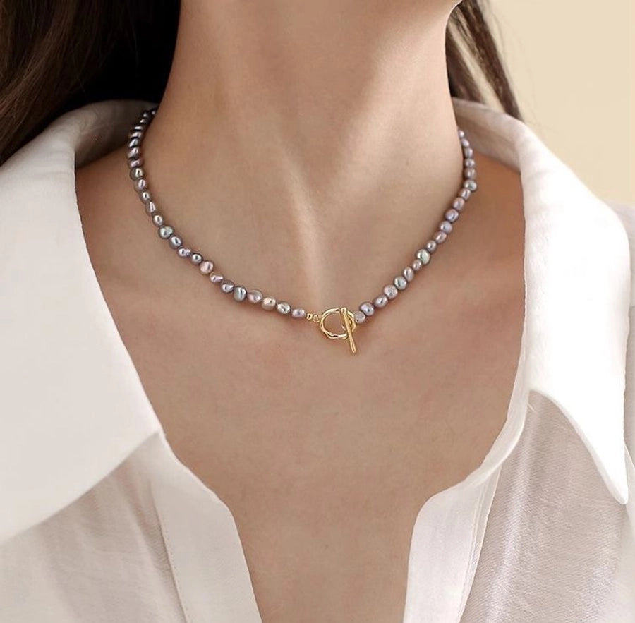 Elegant Geometric Necklace with Freshwater Pearls & Mother of Pearl Shell-Bijou Crush