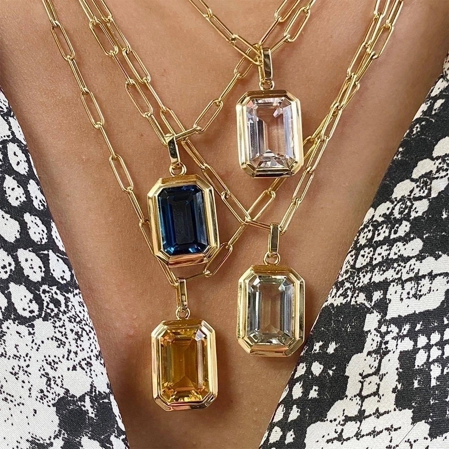 French Classic Square Pendant Necklace – 304 Stainless Steel with Zircon Inlay-Bijou Crush