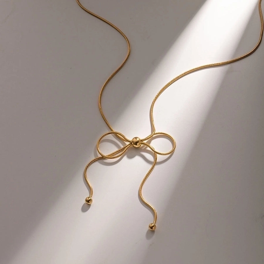 French Style Sweet Bow Knot Necklace – 18K Gold-Plated Stainless Steel Elegance-Bijou Crush