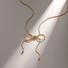 French Style Sweet Bow Knot Necklace – 18K Gold-Plated Stainless Steel Elegance-Bijou Crush