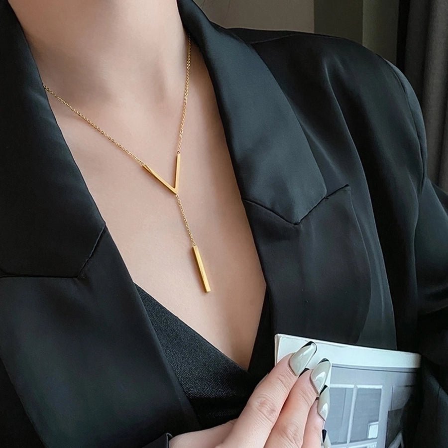 Simple Style Commute Letter Titanium Steel Plating 18K Gold Plated Necklace-Bijou Crush