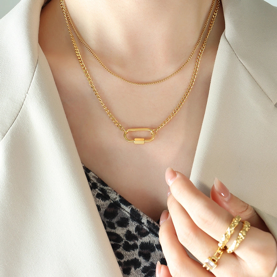 Oval 304 Stainless Steel Titanium Steel 18K Gold Plated Layered Necklace-Bijou Crush