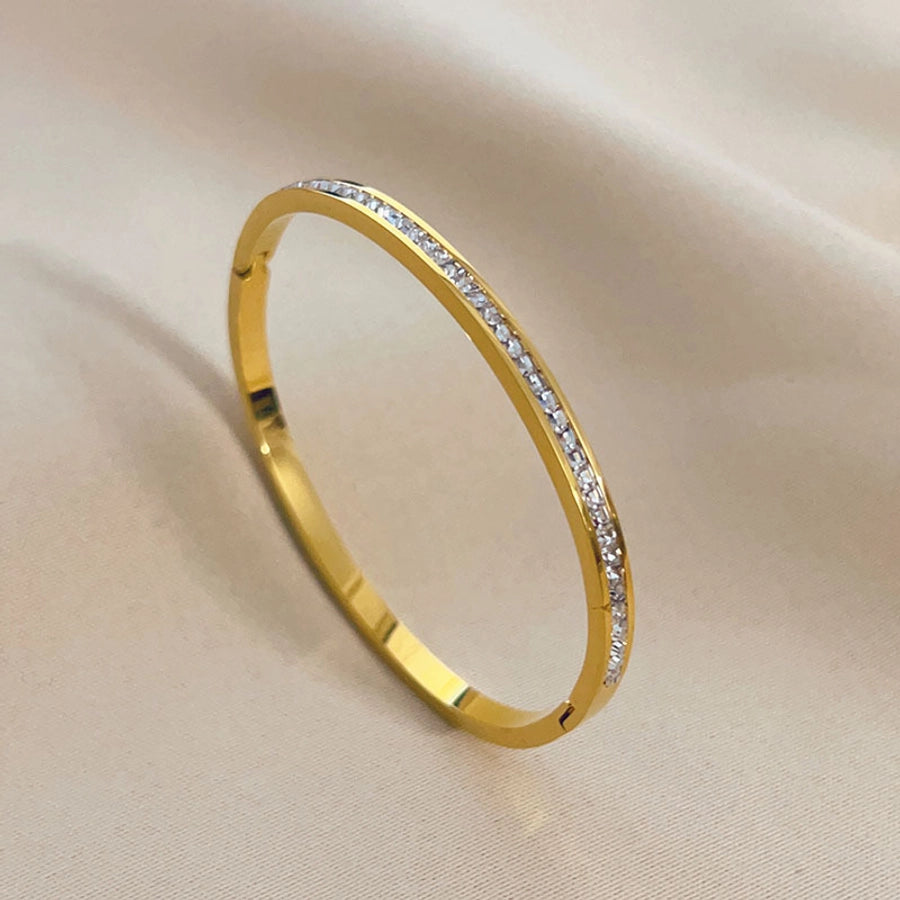 Solid Color Zircon Bangle – Titanium Steel Sleekness-Bijou Crush