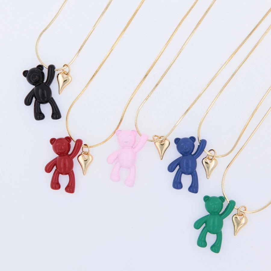 Cute little bear Heart Shape Copper 18K Gold Plated Plating Pendant Necklace-Bijou Crush