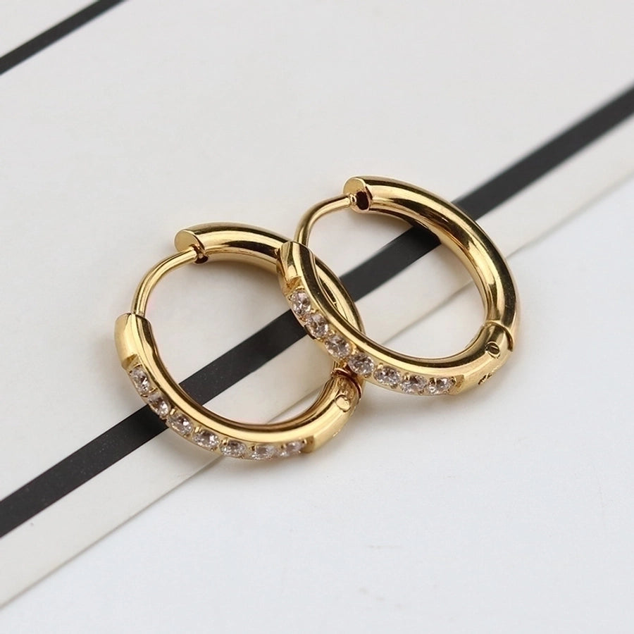 Circle of Sparkle Earrings – Simple Titanium Steel with Zircon Inlay-Bijou Crush