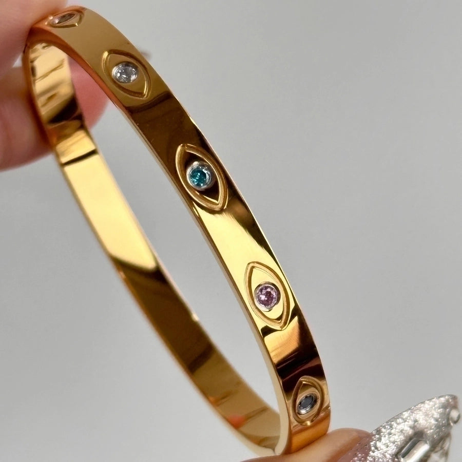 Simple Style Round Titanium Steel Plating Inlay Zircon 18K Gold Plated Bangle-Bijou Crush