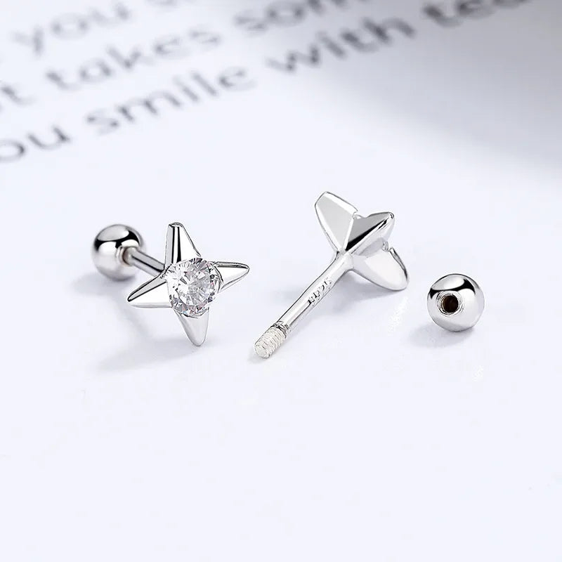 925 Sterling Silver Zircon Sun Star Screw Back Stud Earrings-Bijou Crush