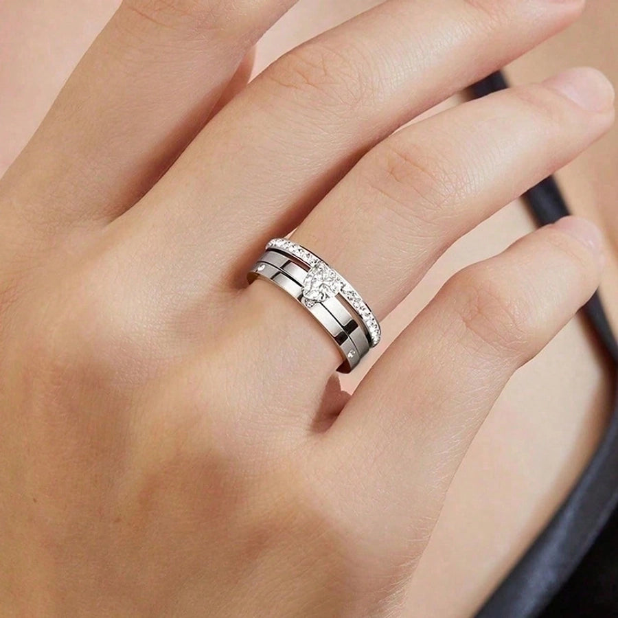 Elegant Heart Shape 304 Stainless Steel Zircon Gold Plated Inlay Rings-Bijou Crush