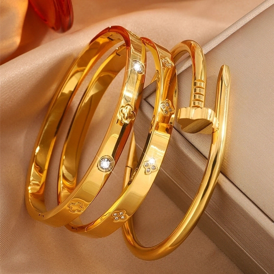 Elegant French Style Classic Four Leaf Clover 304 Stainless Steel Bangle-Bijou Crush