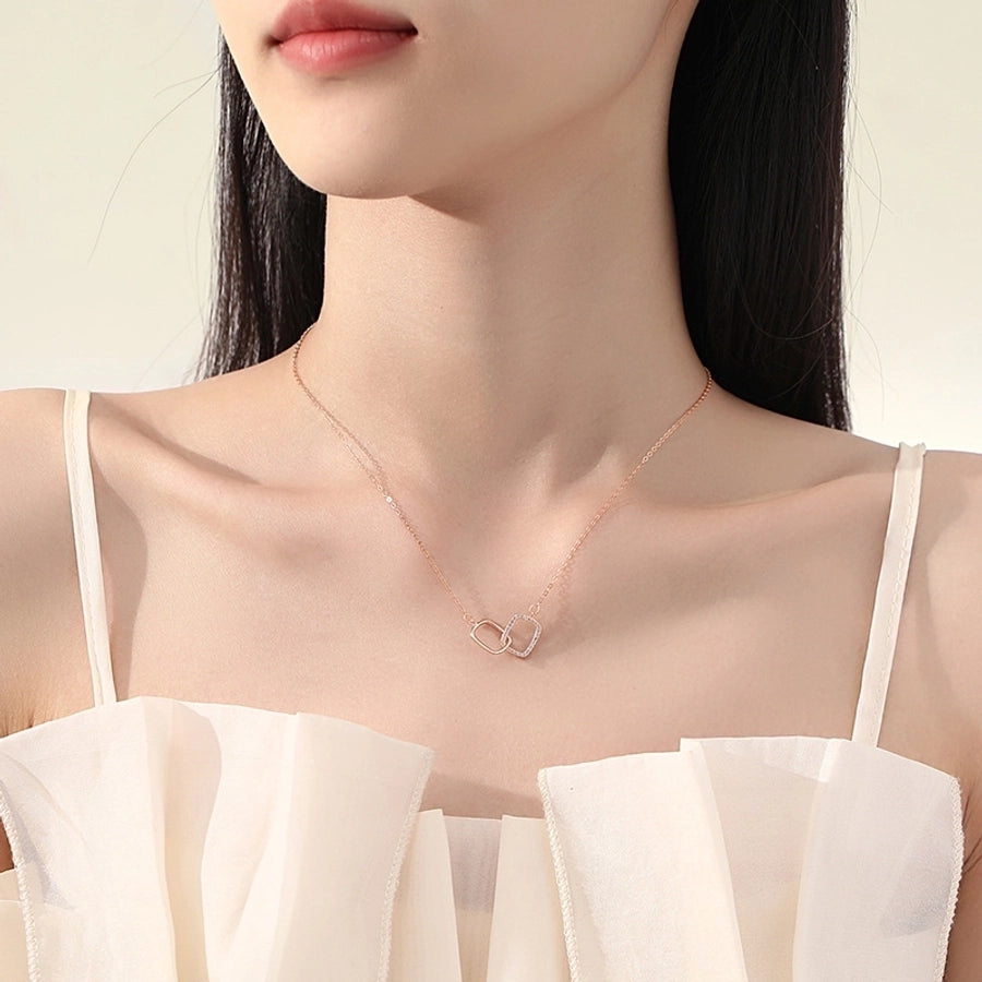 925 Sterling Silver Intertwined Square Pendant Necklace – Shimmering Rhinestone Elegance-Bijou Crush
