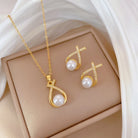Luxurious Classic Style Artistic Water Droplets Necklace & Earrings – Titanium Steel with Copper Inlay, Artificial Pearls & Zircon-Bijou Crush