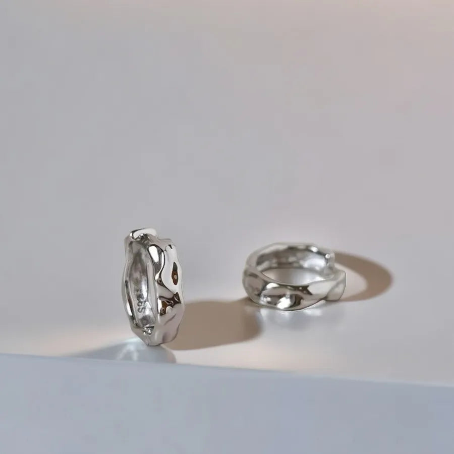 1 Pair 925 Sterling Silver Irregular Solid Color Hoop Earrings-Bijou Crush