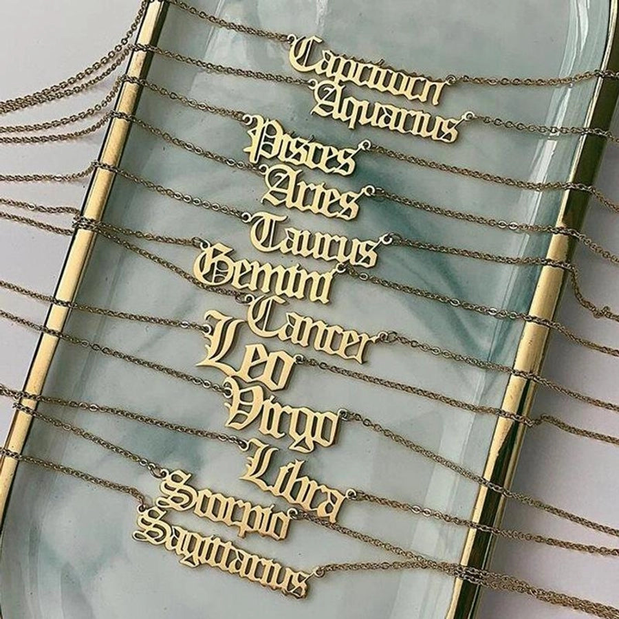 Fashion Letter Alloy Zodiac Sign Pendant Necklaces-Bijou Crush
