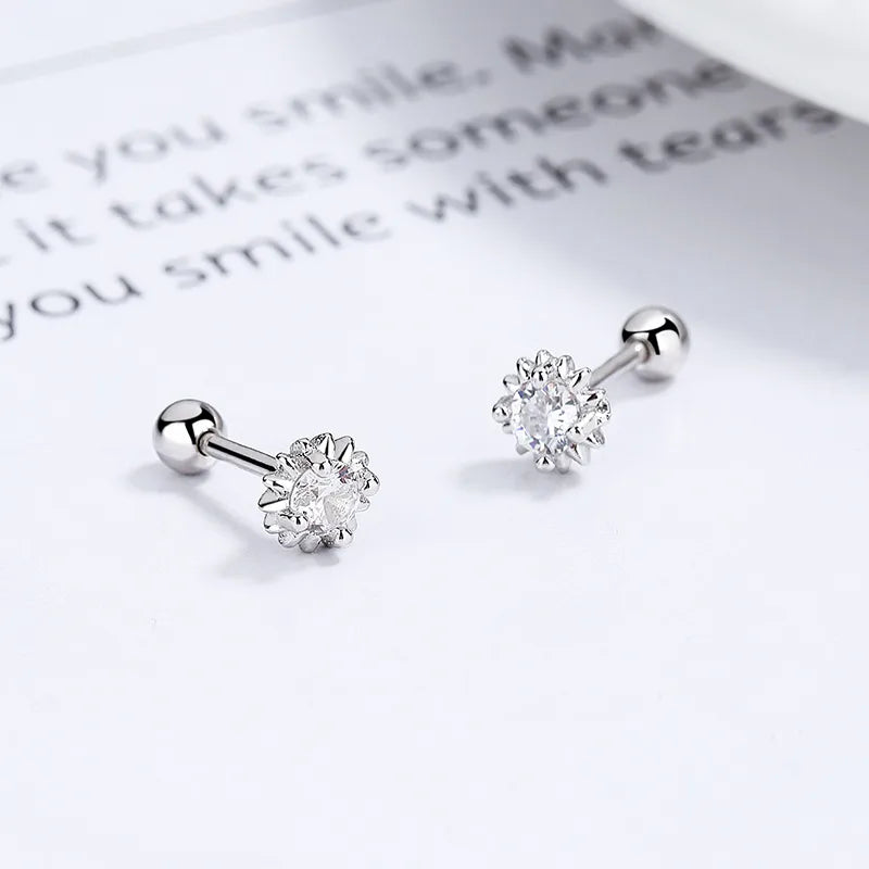 925 Sterling Silver Zircon Sun Star Screw Back Stud Earrings-Bijou Crush