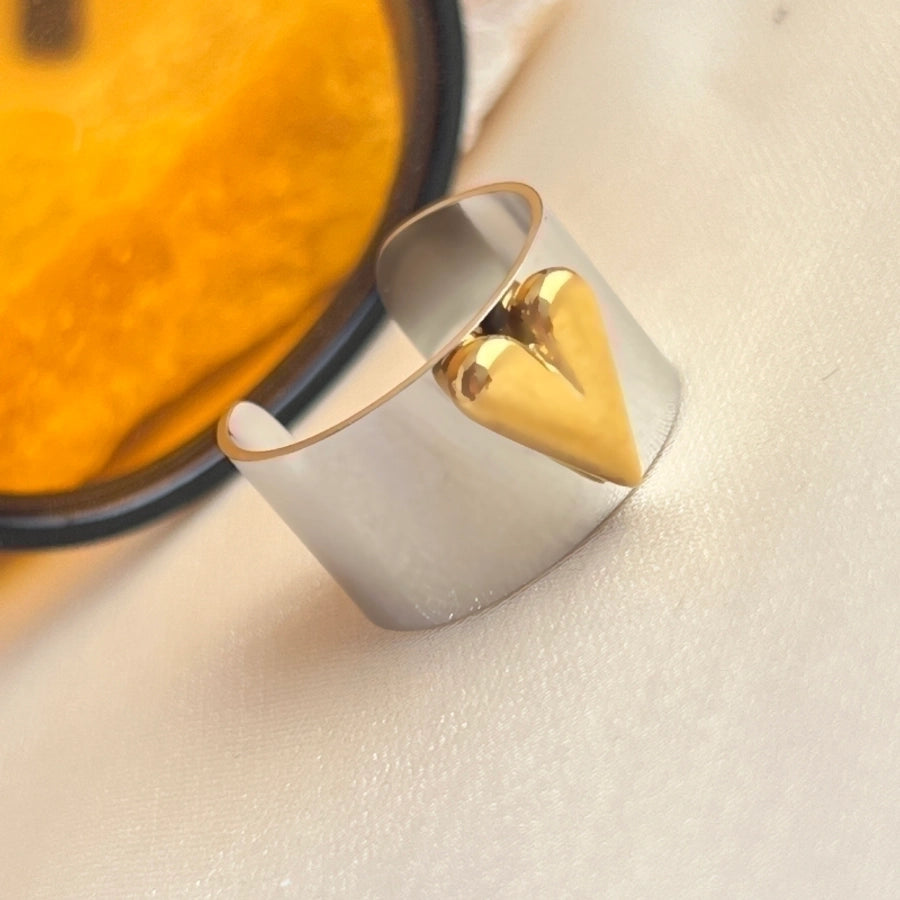 Classy Stainless Steel 18K Gold Plated Metallic Heart Shape Rings-Bijou Crush