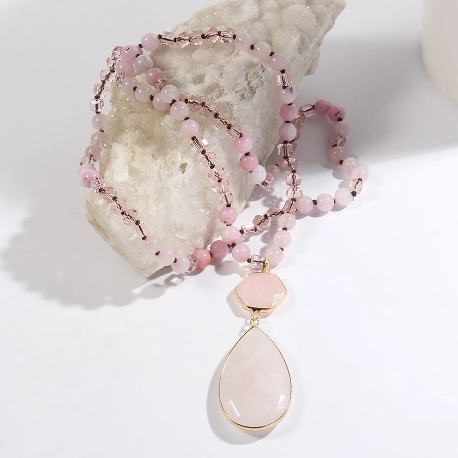 Bohemian Water Droplets Natural Stone Glass Pendant Necklace Sweater Chain Necklace-Bijou Crush