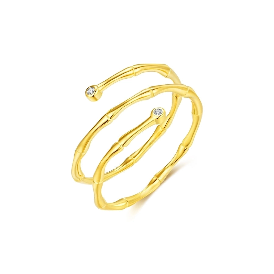 925 Sterling Silver Bamboo Lines Zircon Open Ring-Bijou Crush
