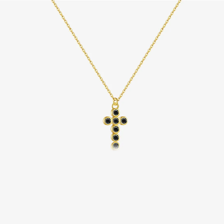 925 Sterling Silver Zircon Inlay Cross Pendant Necklace-Bijou Crush