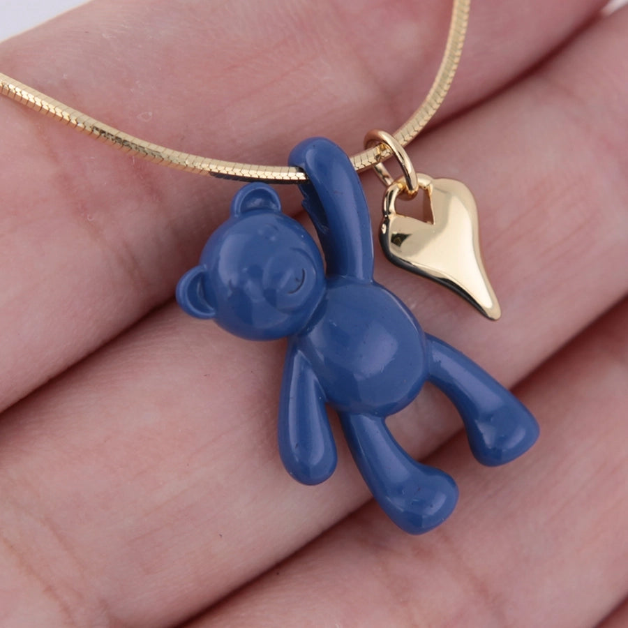 Cute little bear Heart Shape Copper 18K Gold Plated Plating Pendant Necklace-Bijou Crush