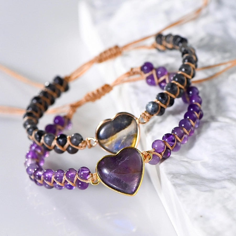Beautiful Heart Shape Crystal Bracelets in Amethyst & Labradorite-Bijou Crush