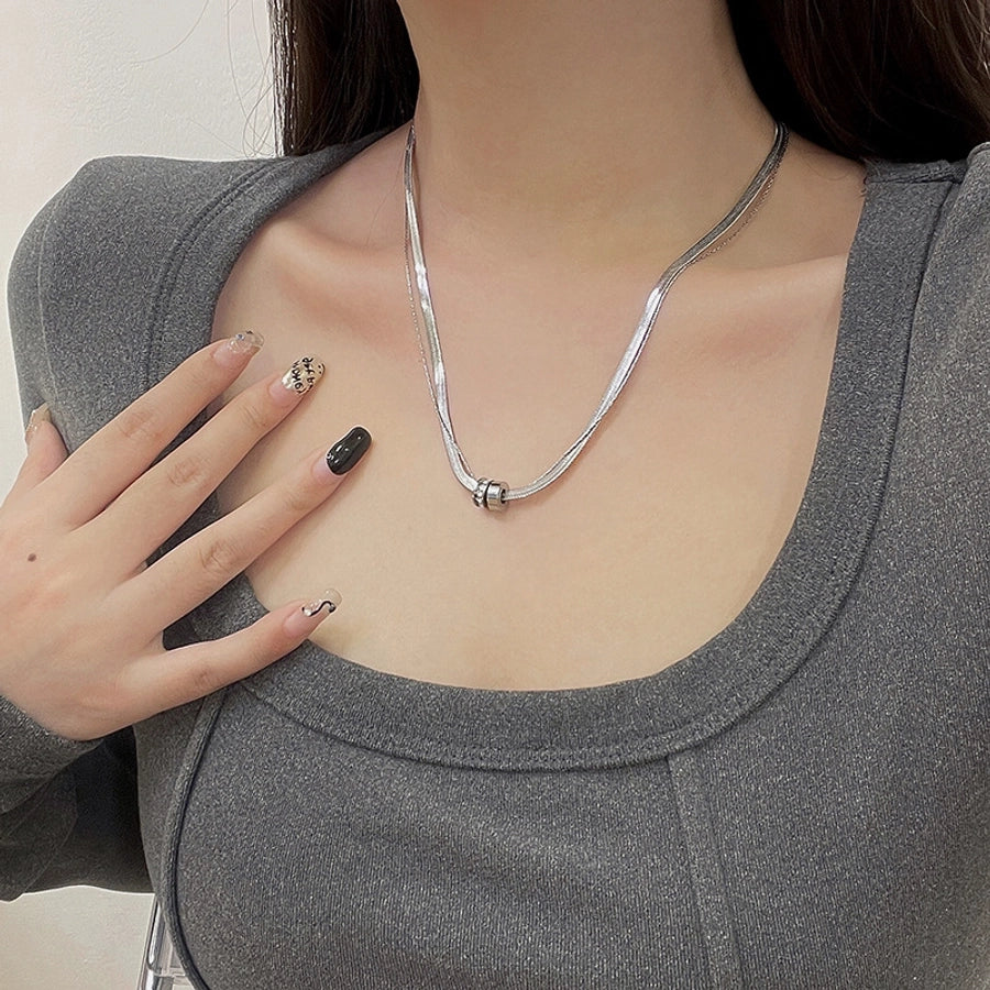 Classy Style Circle Titanium Steel Zircon Inlay Double Layer Necklaces-Bijou Crush