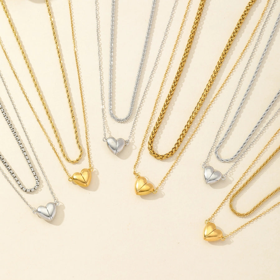Heartfelt Love Romantic Heart-Shaped Double Layer Necklace – 18K Gold-Plated Stainless Steel-Bijou Crush