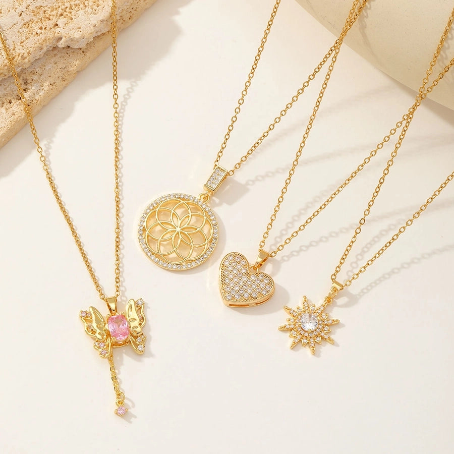 Sweetheart Butterfly, Circle, Heart, Sun Necklace – 18K Gold-Plated Stainless Steel with Zircon Accents-Bijou Crush