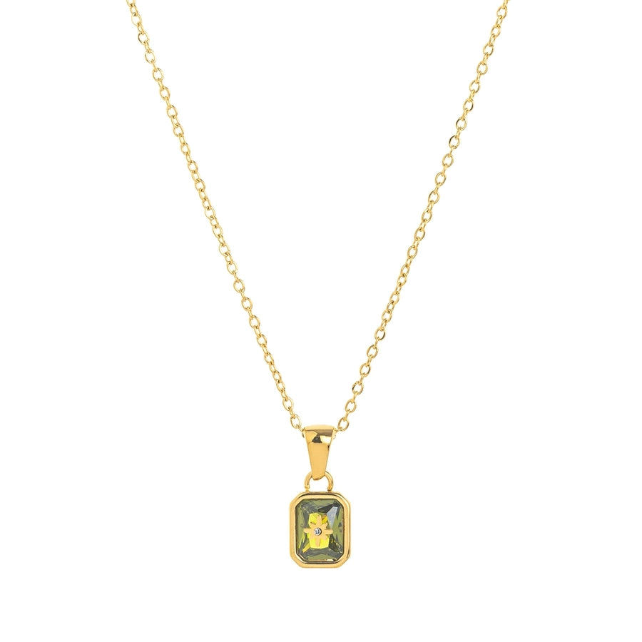 Simple Style Rectangle 304 Stainless Steel Zircon 18K Gold Plated Inlay Pendant Necklace-Bijou Crush