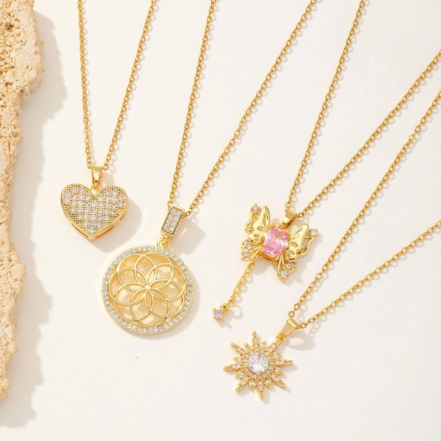Sweetheart Butterfly, Circle, Heart, Sun Necklace – 18K Gold-Plated Stainless Steel with Zircon Accents-Bijou Crush