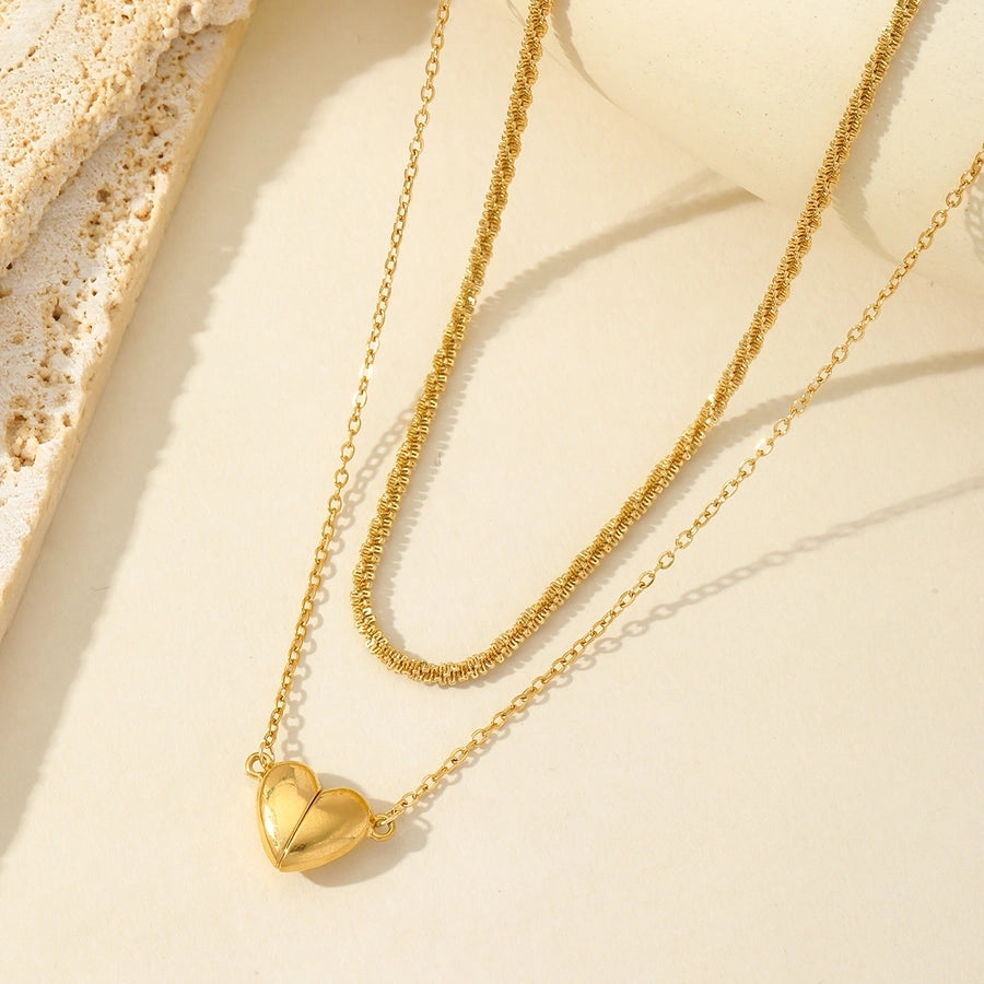 Heartfelt Love Romantic Heart-Shaped Double Layer Necklace – 18K Gold-Plated Stainless Steel-Bijou Crush