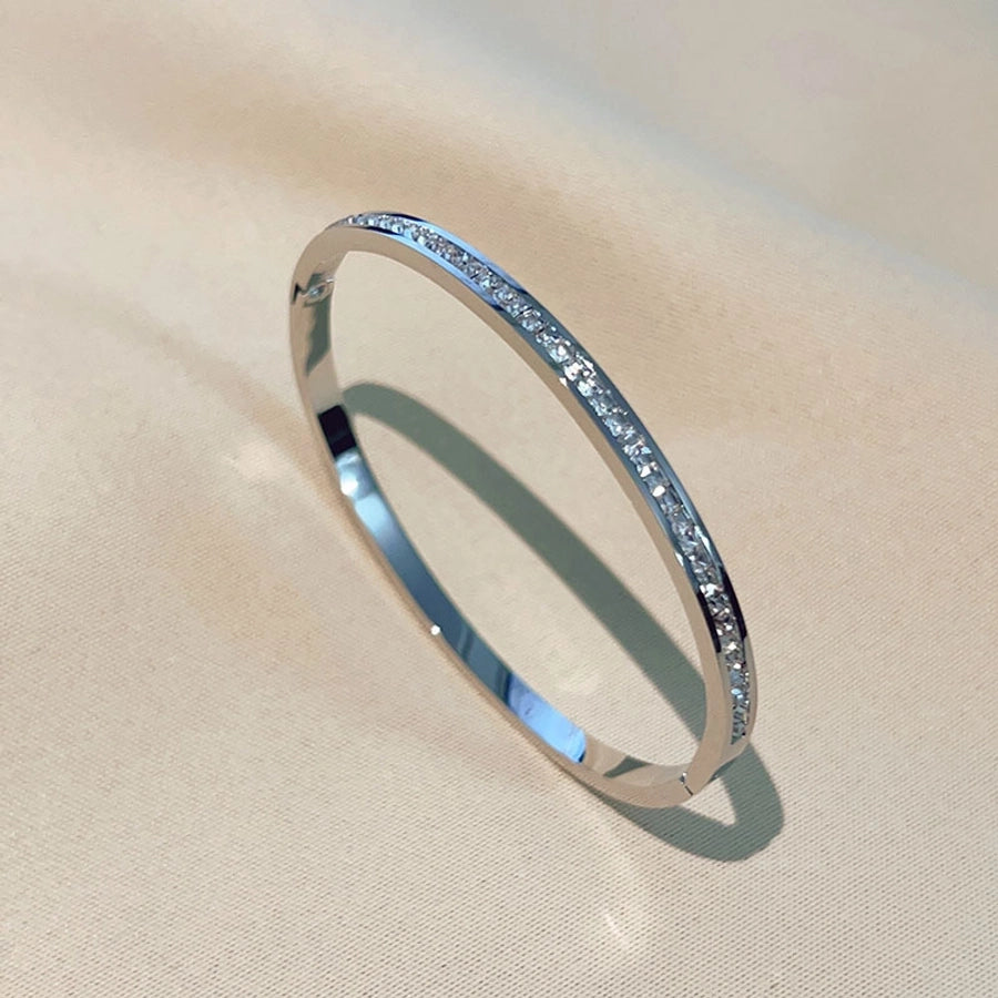 Solid Color Zircon Bangle – Titanium Steel Sleekness-Bijou Crush