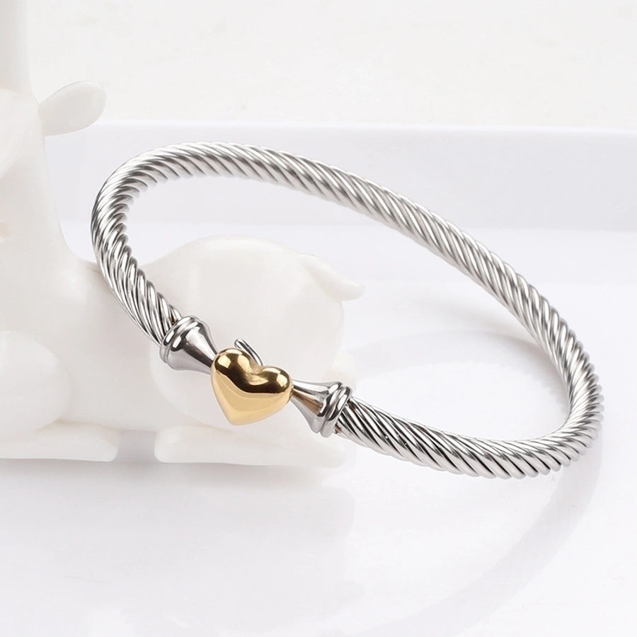 Titanium Steel Simple Style Heart Shape Plating Bangle Bracelet-Bijou Crush
