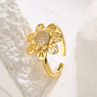 Flower Copper 18K Gold Plated Zircon Open Ring-Bijou Crush