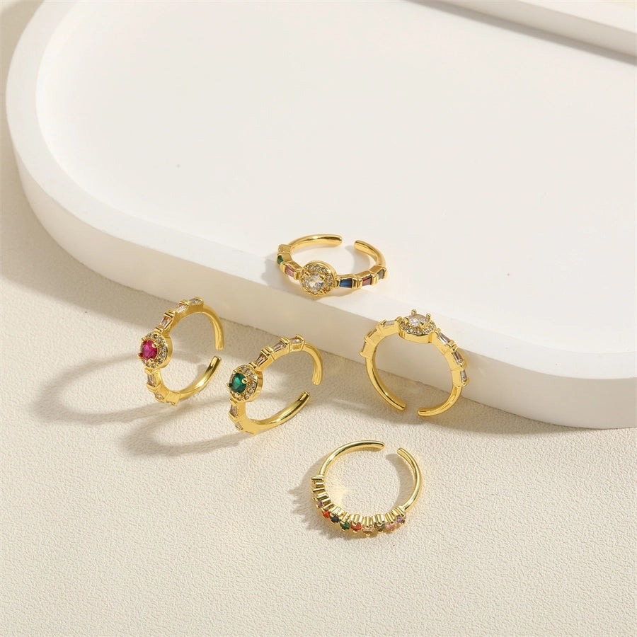 Vintage-Inspired Simple Round Copper-Plated Open Ring with Zircon Inlay and 14K Gold Plating-Bijou Crush
