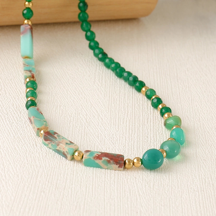 Casual Cute Irregular Natural Stone Copper Beaded Chain Necklace-Bijou Crush