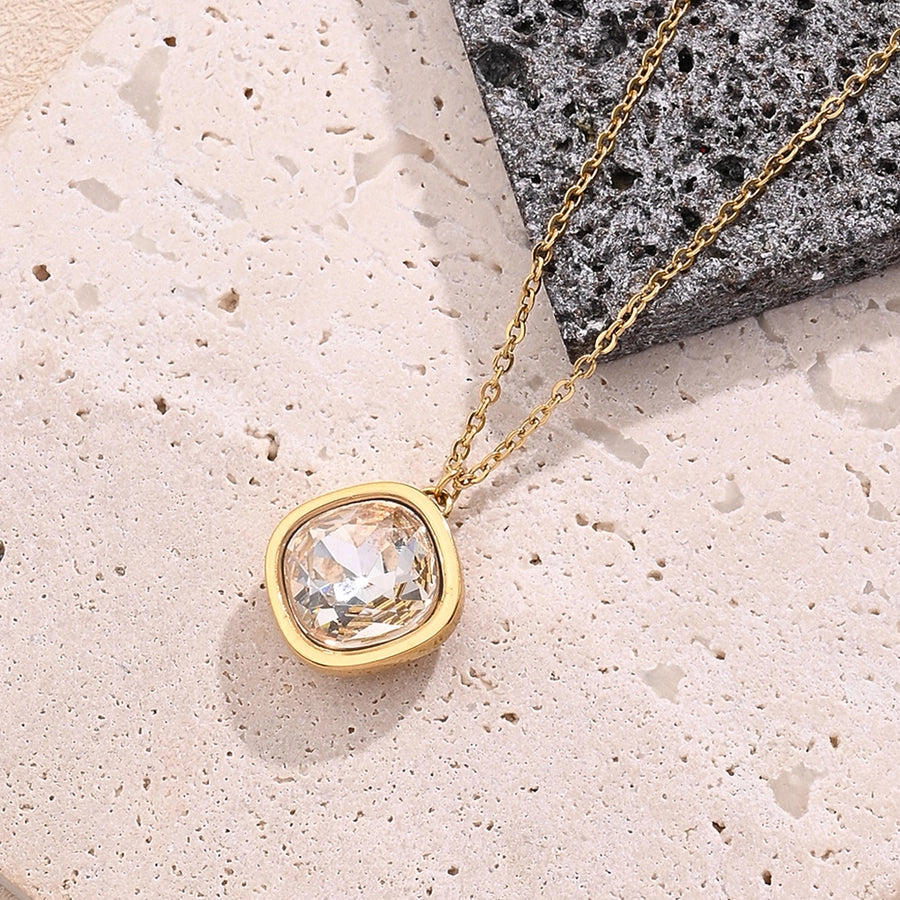 304 Stainless Steel Rhinestone 18K Gold Plated Polishing Inlay Pendant Necklace-Bijou Crush